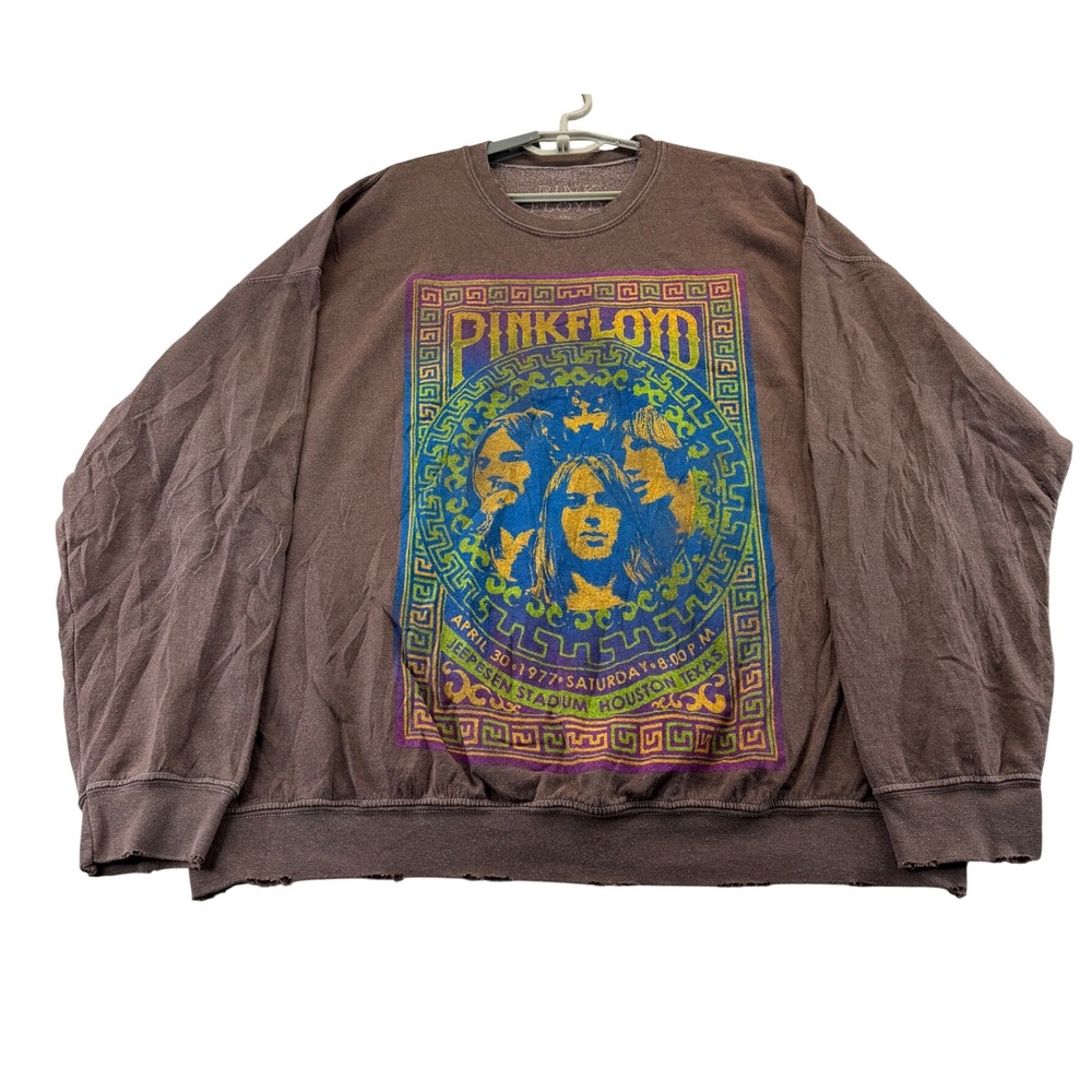 Pink Floyd Sweatshirt Unisex S/M Brown 1977 Houston Concert Graphic Distressed